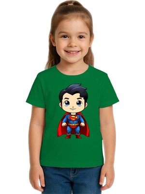Sedirli Unisex Superman Baskılı Çocuk Tişört Pamuklu Penye Kumaş