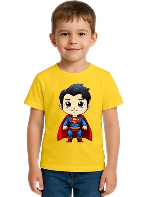 Sedirli Unisex Superman Baskılı Çocuk Tişört Pamuklu Penye Kumaş