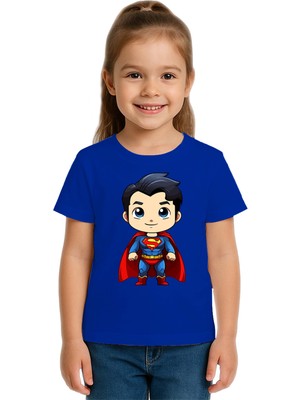 Sedirli Unisex Superman Baskılı Çocuk Tişört Pamuklu Penye Kumaş