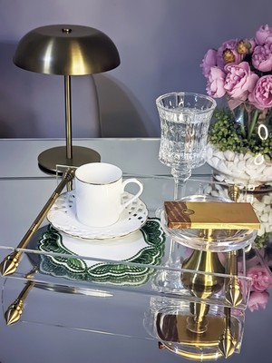 AGBTREND Majestik Yeşil Dalgalı Nakış Peçete – 2'li Set 15X15CM Premium Kokteyl Sunum Peçetesi