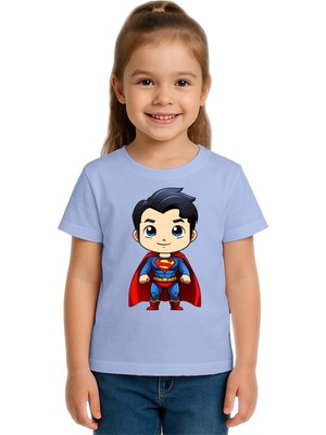 Sedirli Unisex Superman Baskılı Çocuk Tişört Pamuklu Penye Kumaş
