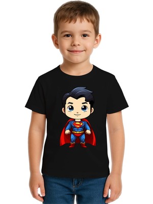 Sedirli Unisex Superman Baskılı Çocuk Tişört Pamuklu Penye Kumaş