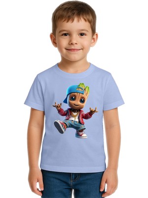 Sedirli Unisex Groot Baskılı Çocuk Tişört Pamuklu Penye Kumaş