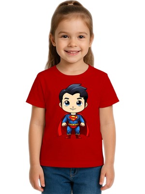 Sedirli Unisex Superman Baskılı Çocuk Tişört Pamuklu Penye Kumaş
