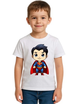 Sedirli Unisex Superman Baskılı Çocuk Tişört Pamuklu Penye Kumaş