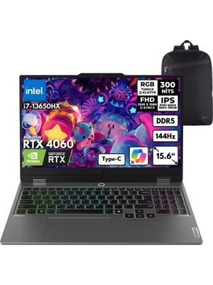 Lenovo Loq I7 13650HX 32-Gbddr5 2 Tbssd RTX4060 (8GB-115W) 15.6" Fhd 144Hz Windows 10 Home + Zg Sırt Çantası 83DV00WVTRZG87