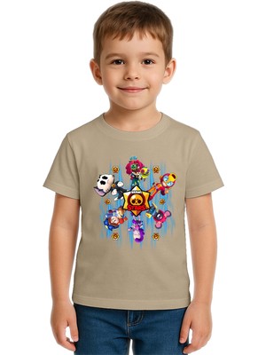 Sedirli Unisex Brawl Stars Baskılı Çocuk Tişört Pamuklu Penye Kumaş
