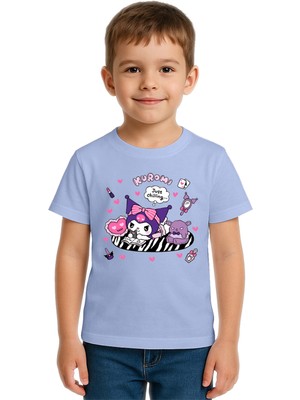 Sedirli Unisex Kuromi Baskılı Çocuk Tişört Pamuklu Penye Kumaş