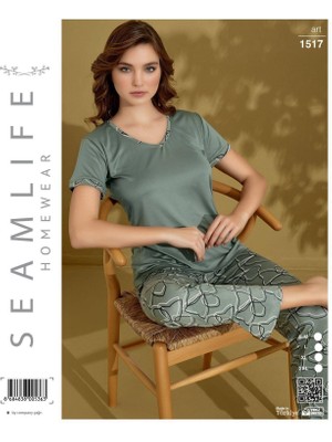 Royam Seamlife Kadın Extra Yumuşak %100 Pamuk V Yaka Milan Kısa Kollu Pijama Takımı