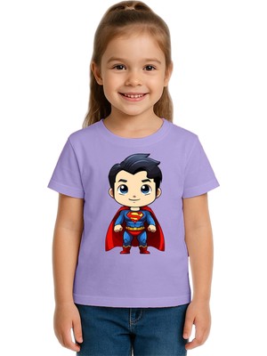 Sedirli Unisex Superman Baskılı Çocuk Tişört Pamuklu Penye Kumaş