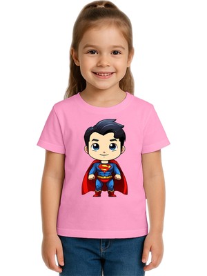 Sedirli Unisex Superman Baskılı Çocuk Tişört Pamuklu Penye Kumaş
