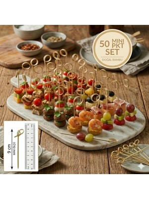 Toyfest 50’li Pkt 9 cm Dekoratif Yuvarlak Bambu Kürdan - Kokteyl Kürdanı Parti Sunum Kürdan Seti