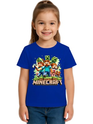 Sedirli Unisex Mınecraft Baskılı Çocuk Tişört Pamuklu Penye Kumaş