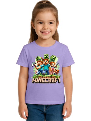 Sedirli Unisex Mınecraft Baskılı Çocuk Tişört Pamuklu Penye Kumaş