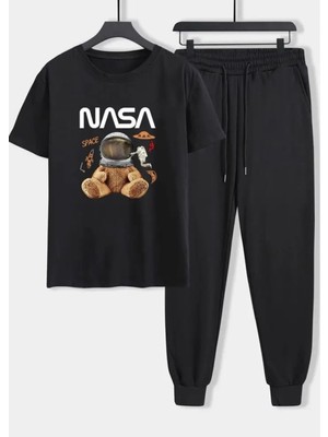 Punix Kids Özel Seri  Nasa Astronot Baskılı %100 Pamuk Kısa Kollu Yazlık Erkek Çocuk Eşofman Takımı