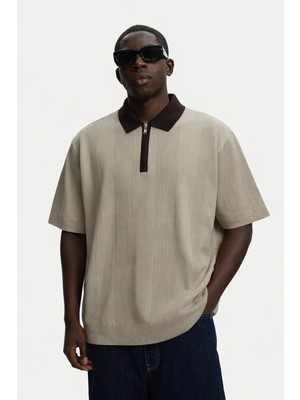 Damga Erkek Çizgili Relax Fit Krem Polo Yaka Tişört