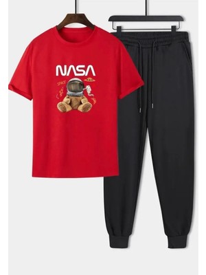 Punix Kids Özel Seri  Nasa Astronot Baskılı %100 Pamuk Kısa Kollu Yazlık Erkek Çocuk Eşofman Takımı