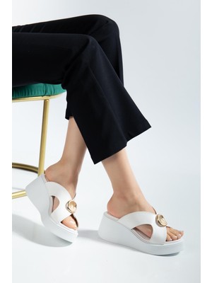 Suins Shoes Suins Izary Model Kadın Dolgu Taban Altın Toka Detaylı Terlik