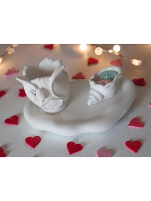 Doğal Lotus ve Geometrik Tasarım 3’lü Dekoratif Obje Seti – El Yapımı Beton Tepsi Mumluk ve Saksı