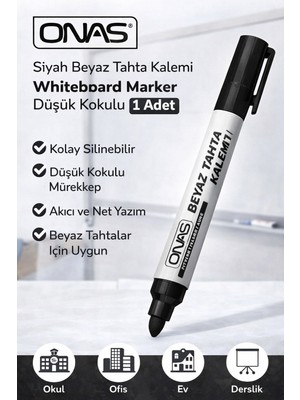 Hsc Bilişim Onas Siyah Beyaz Tahta Kalemi Whiteboard Marker Düşük Kokulu 1 Adet