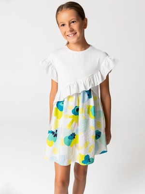 SheShe Üst Beden Tshirt Eteği Çiçekli, Yarım Kol Kız Çocuk Elbise