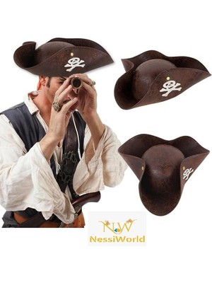 tp Kaptan Jack Korsan Şapkası Vinleks Deri Denizci Korsan Şapkası