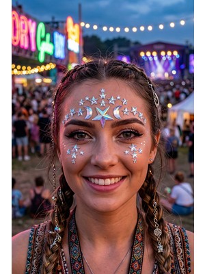 Bear & Pear Holografik Yansımalı Ay Yıldız Temalı Kristal Makyaj Aksesuarı Yüz Taşı