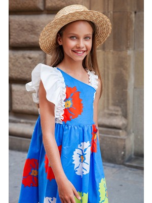 SheShe Mavi Tek Omuzlu Elbise