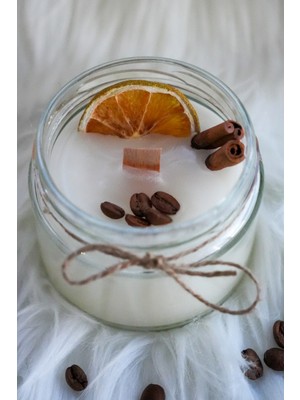 Dekoratif Portakal Tarçın ve Kahve Süslemeli Kavanoz  Soya Mum