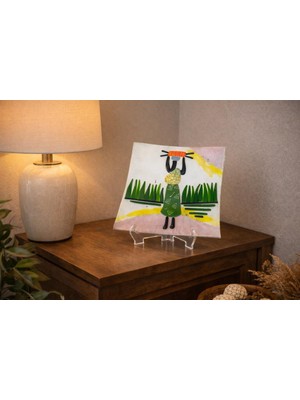 El Yapımı Füzyon Cam Dekoratif Tabak 24X24 cm – Afrika Figürlü Cam Tabak, Salon Masa Üstü Dekor, El Yapımı Cam Sanatı