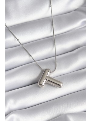 Pazarcan Çelik Gümüş Renk Bubble "t" Harf Model Kadın Kolye