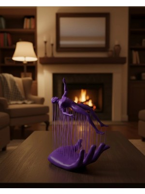 Eco Lounge 3D El İnsan Figürü Mor Modern Sanatsal Dekoratif Biblo 12x18 cm | Salon Ofis Masaüstü Dekoratif Heykel Biblo