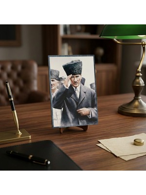 Hedea Atatürk Masaüstü Ahşap Tablo - Kabartmalı Baskı Şık Hediyelik 11X16 cm No 2