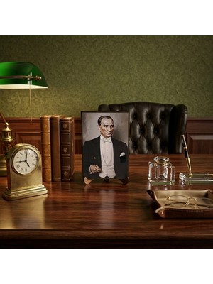 Hedea Atatürk Masaüstü Ahşap Tablo - Kabartmalı Baskı Şık Hediyelik 11X16 cm No 3