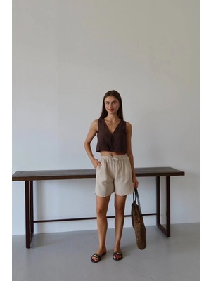 Colezium Müslin Kumaş Şort Bağcıklı Bej Pt