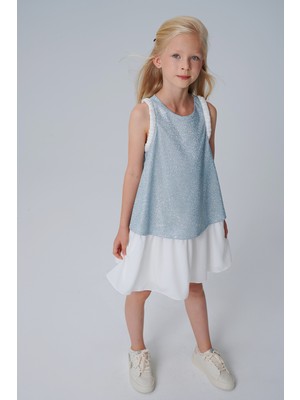 SheShe Mavi Sim Detaylı Tafta Elbise