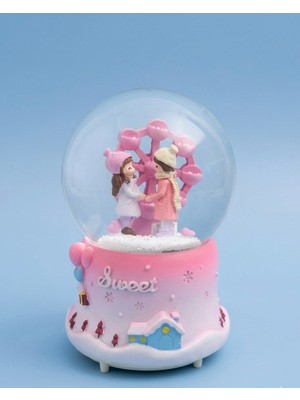 Çift Sevgililer Kar Küresi Büyük Boy Püskürtmeli Işıklı Müzikli Kar Küresi