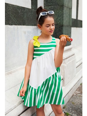 SheShe Yeşil Beyaz Çizgili Elbise