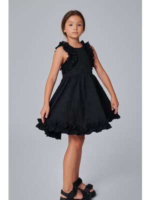 SheShe Fırfırlı Siyah Yaz Elbisesi