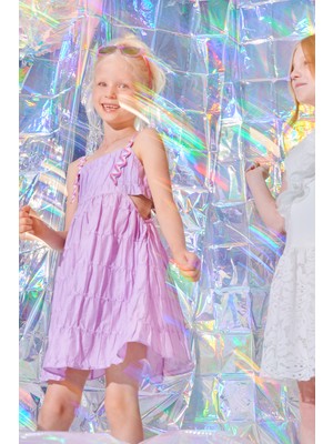 SheShe Lila Askılı Dokulu Elbise