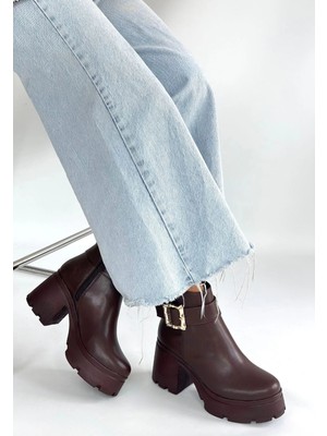 Colezium Pinma Kahverengi Cilt Topuklu Bot