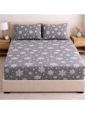 Vionetta Pamuklu Kartanesi Gri Yastık Kılıflı Lastikli Çarşaf Seti