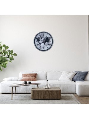 Urfakent Gri 36 cm Dünya Haritalı Duvar Saati