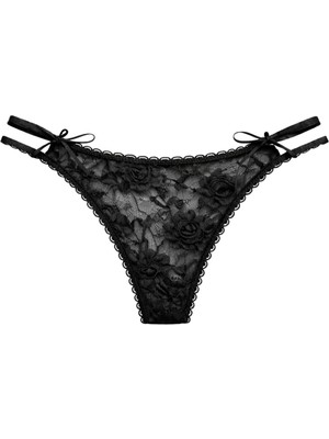 Tutku Kadın Siyah Ince Dokulu Desenli Külot