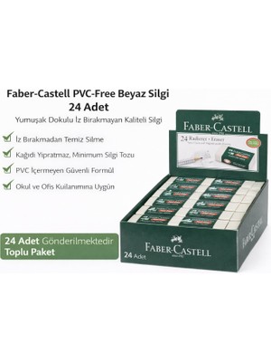 NW NessiWorld Faber-Castell NO24 Pvc Free Beyaz Silgi 24 Adet Standlı Kutu Iz Bırakmayan Yumuşak Okul Ofis Silgisi