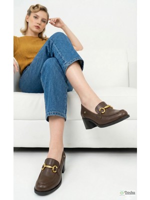 Mammamia Kadın Hakiki Deri Ortopedik Kalın Topuklu Klasik Ayakkabı M27YA/3395