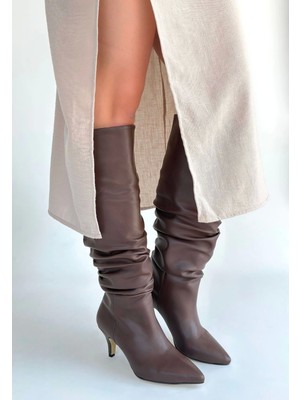 Colezium Zelya Kahverengi Cilt Topuklu Çizme