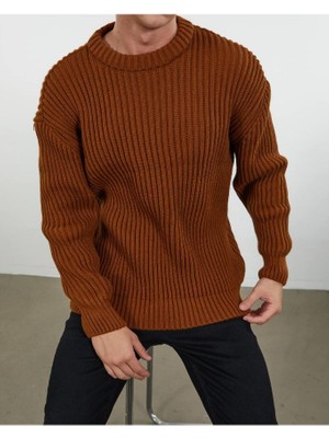 Elku Moda Oversize Salaş Kazak Tüylenmeyen Bisiklet Yaka Şık ve Konforlu Bol Kesim Triko Dökümlü Kazak