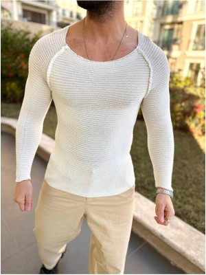 Elku Moda Kazak Slim Fit Triko Dar Kesim Geniş Yaka Yumuşak Dokulu Pamuklu Kazak