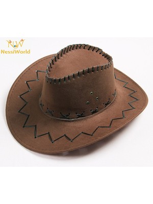 NW NessiWorld Bağcıklı Çocuk Boy Nubuk Süet Kovboy Şapkası Koyu Kahve Renk